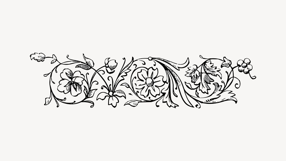 Antique divider collage element, drawing illustration vector. Free public domain CC0 image.