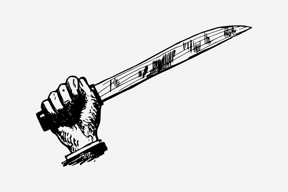 Hand holding knife, vintage drawing illustration. Free public domain CC0 image.