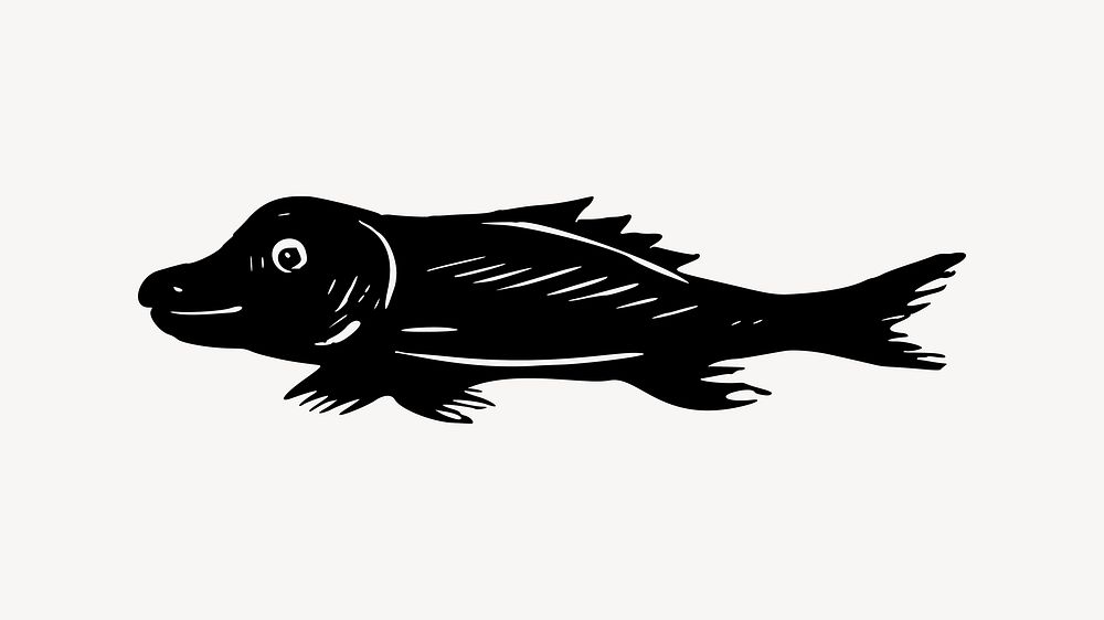 Fish collage element, drawing illustration vector. Free public domain CC0 image.