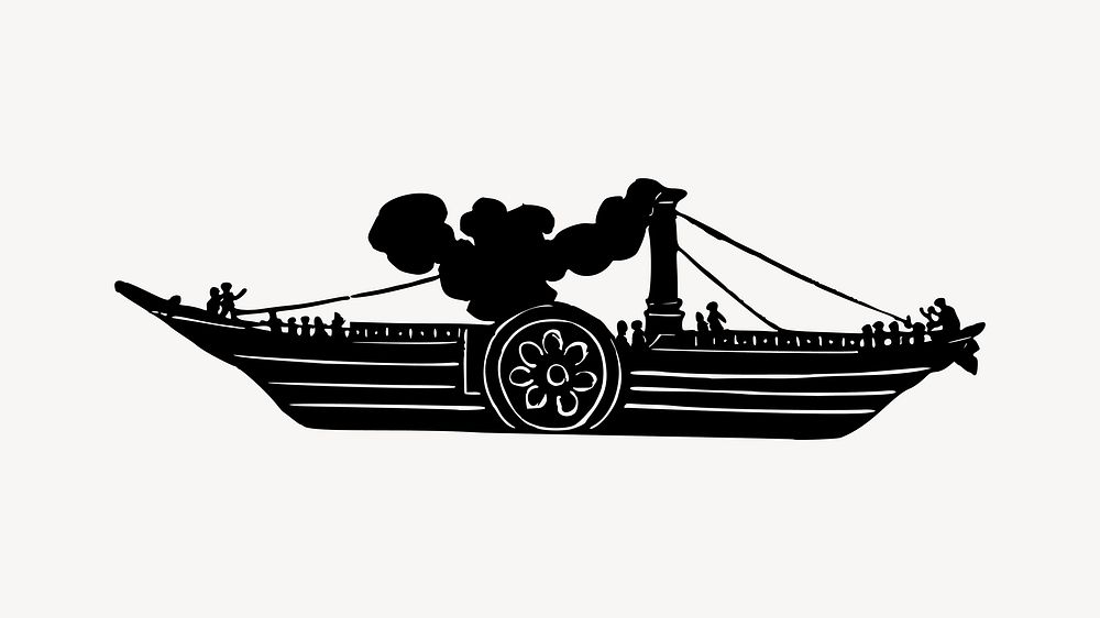 Steamboat collage element, drawing illustration vector. Free public domain CC0 image.