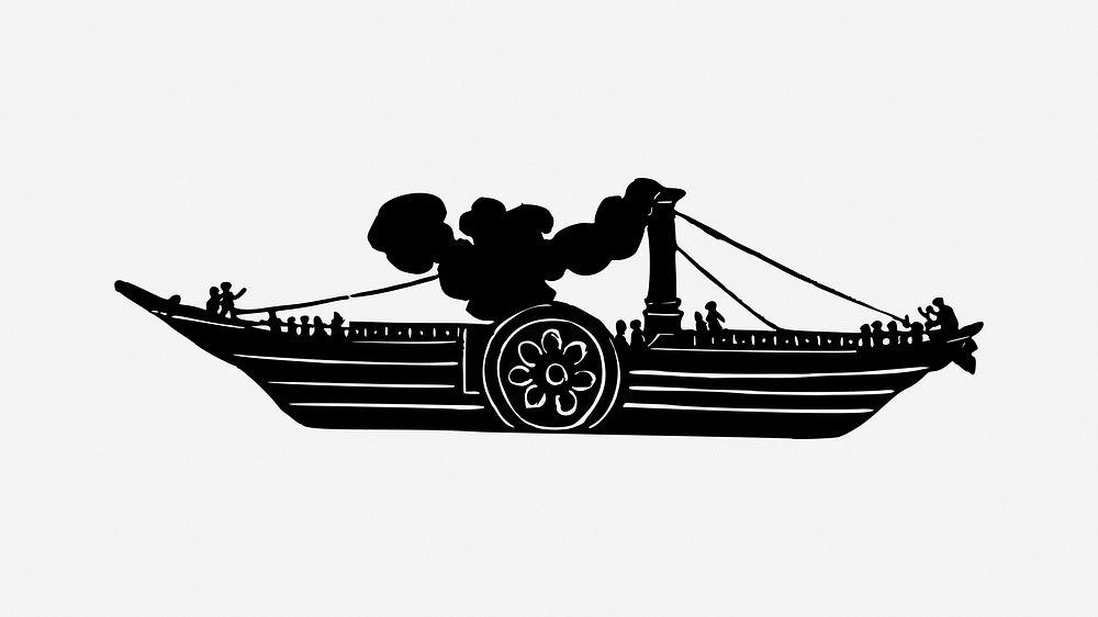 Steamboat, vintage drawing illustration. Free public domain CC0 image.