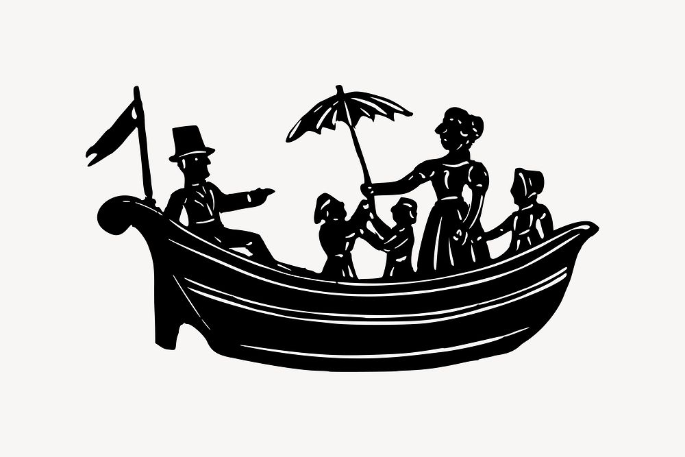 People on boat collage element, drawing illustration vector. Free public domain CC0 image.