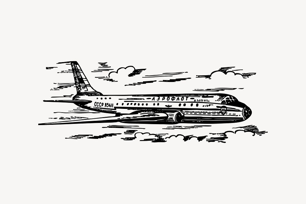 Airplane clipart, vintage illustration vector. Free public domain CC0 image.