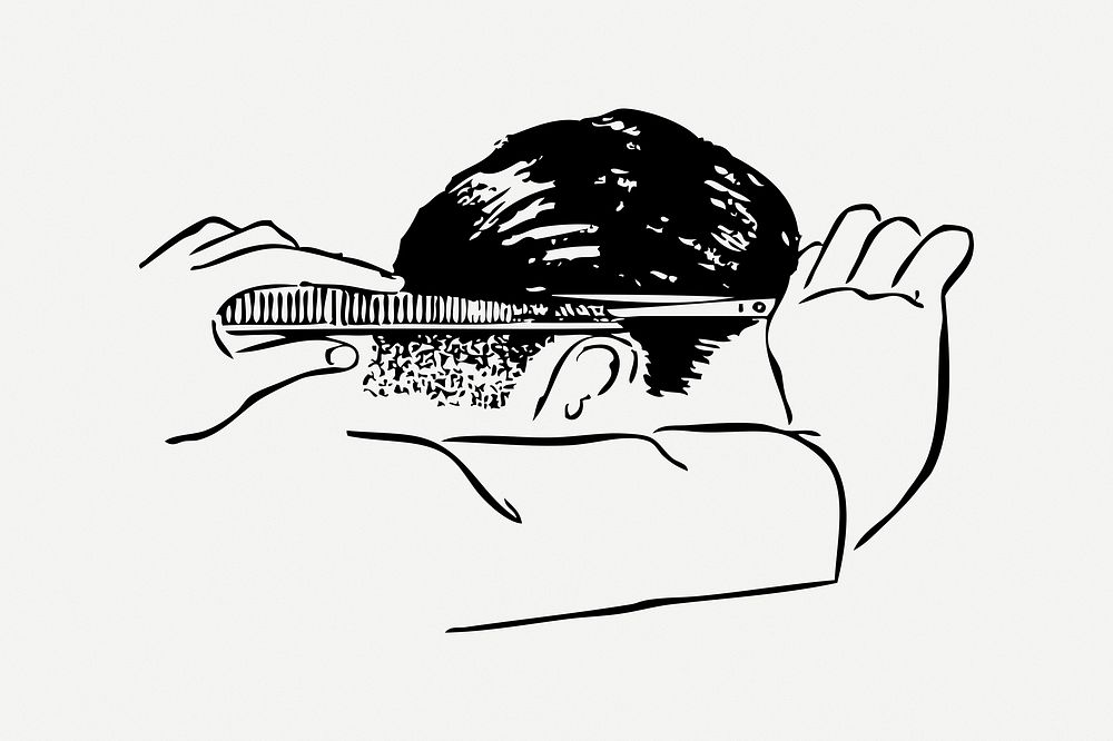 Barber collage element, black & white illustration psd. Free public domain CC0 image.