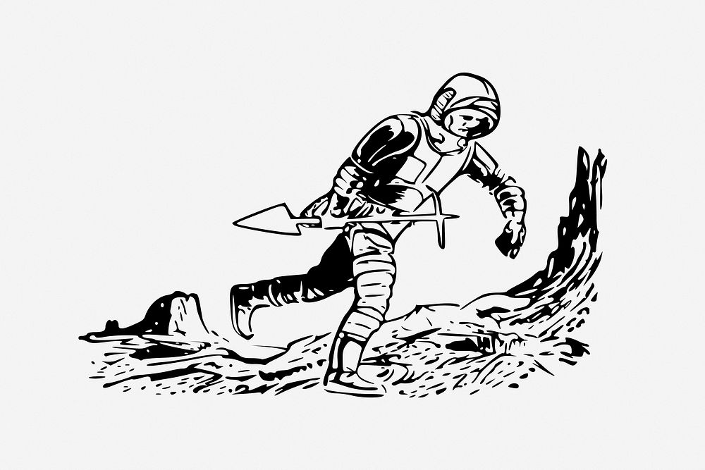 Astronaut, black & white illustration. Free public domain CC0 image.