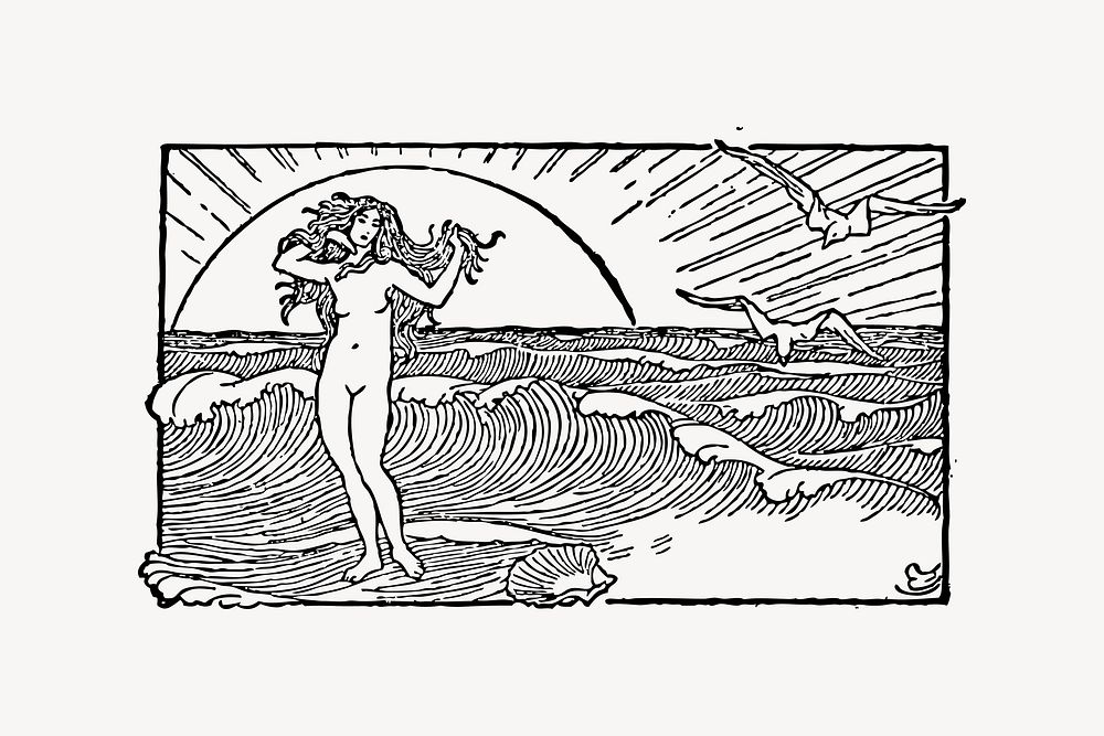 Naked woman clipart, vintage illustration vector. Free public domain CC0 image.