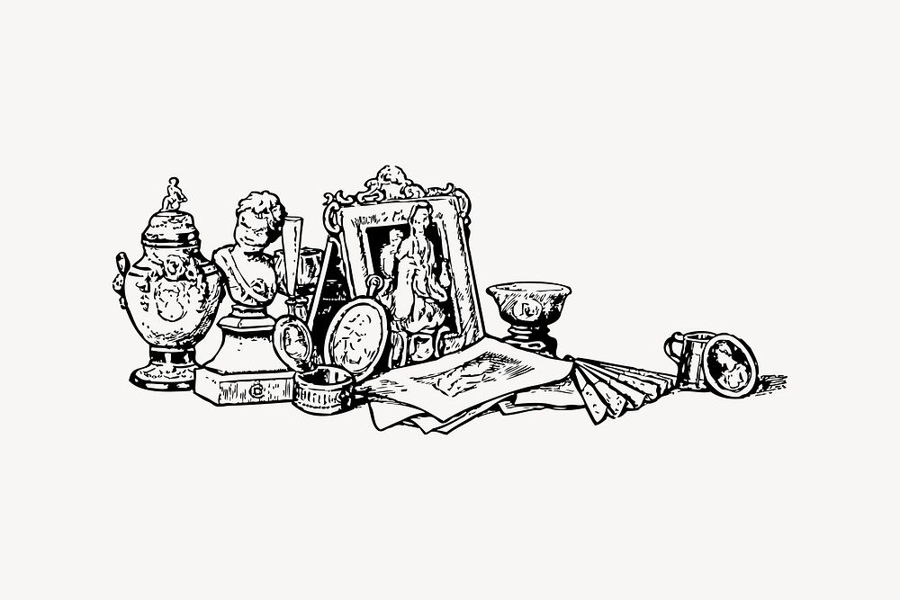 Collectibles clipart, vintage illustration vector. 