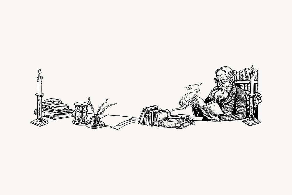 Man reading clipart, vintage illustration vector. Free public domain CC0 image.