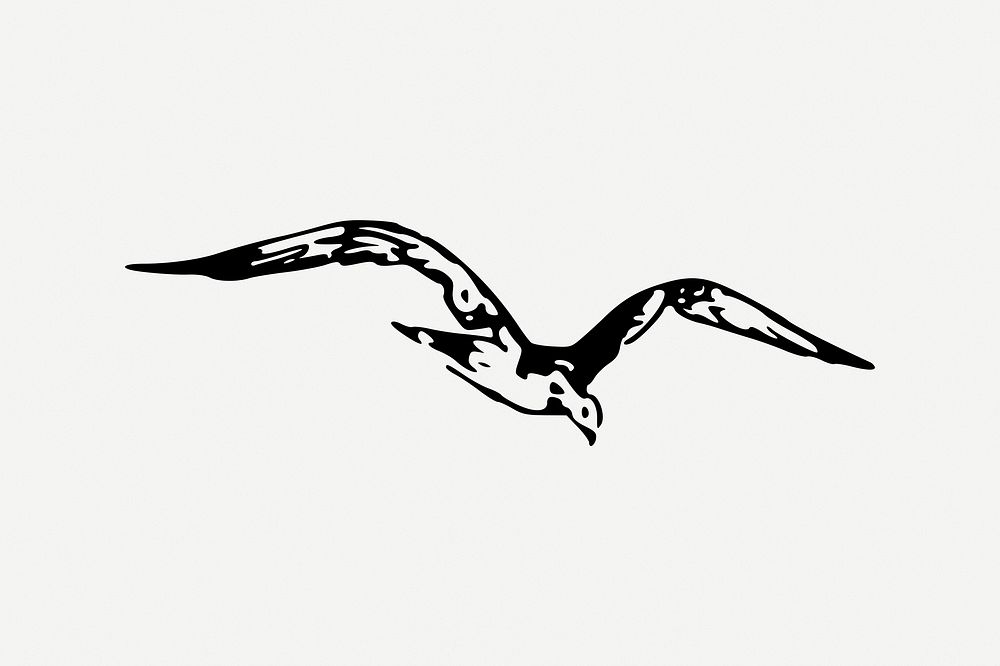 Flying bird collage element, black & white illustration psd. Free public domain CC0 image.