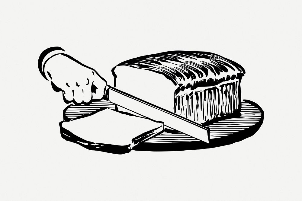 Bread slice collage element, black & white illustration psd. Free public domain CC0 image.