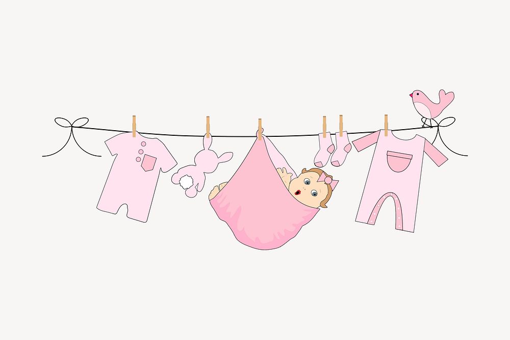 Baby laundry day illustration. Free public domain CC0 image