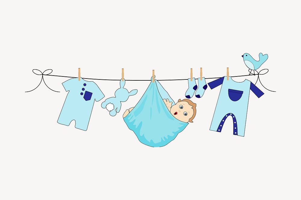 Baby laundry day clipart, cute illustration vector. Free public domain CC0 image