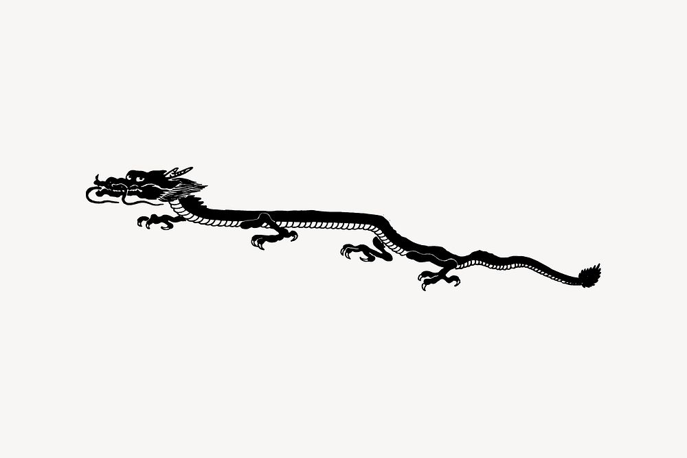 Chinese dragon clip art, vintage illustration. Free public domain CC0 image.