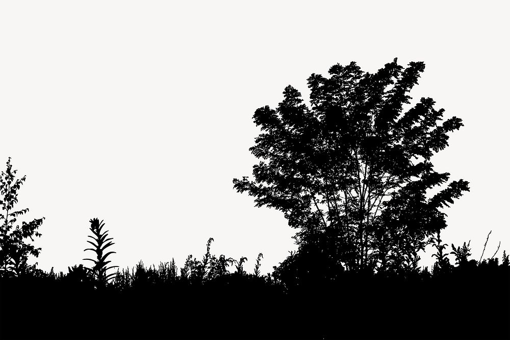 Tree silhouette border background, botanical illustration psd. Free public domain CC0 image