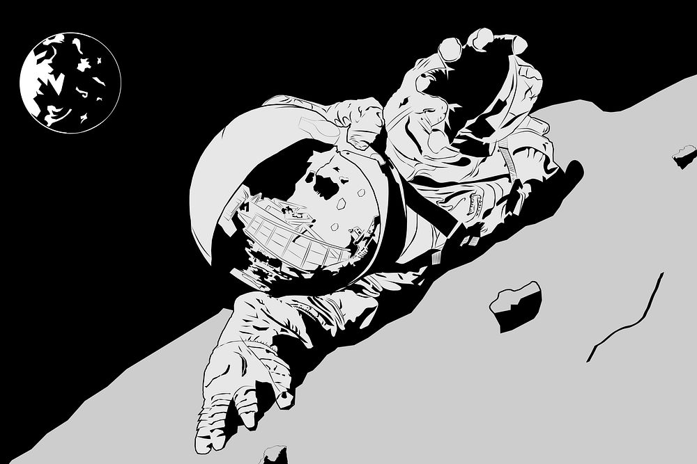 Astronauts climbing moon background illustration. Free public domain CC0 image