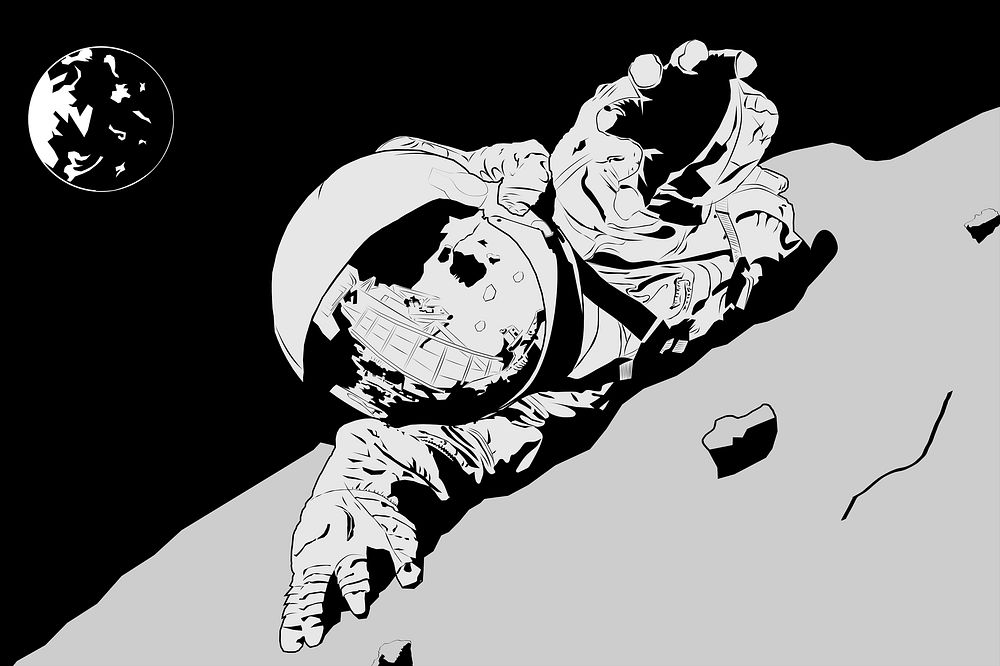 Astronauts climbing moon background psd. Free public domain CC0 image