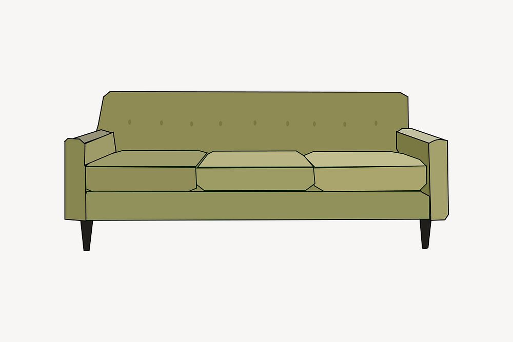 Green couch clipart, furniture illustration vector. Free public domain CC0 image.