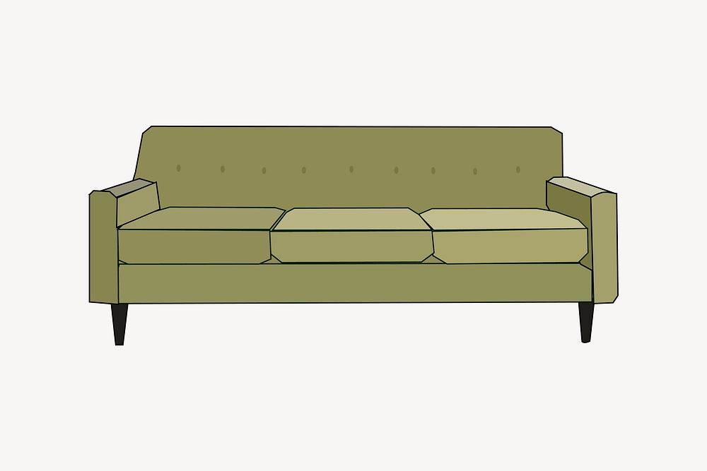 Green couch, furniture illustration. Free public domain CC0 image.