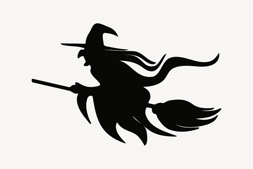 Witch silhouette clipart, Halloween illustration vector. Free public domain CC0 image.