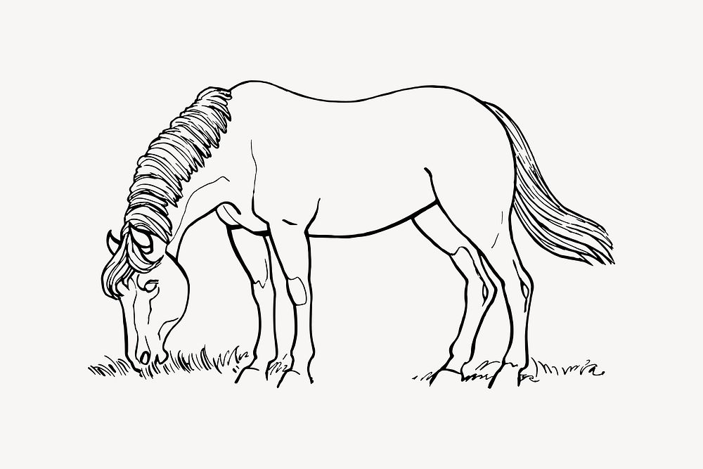 Horse grazing clipart, livestock illustration vector. Free public domain CC0 image.