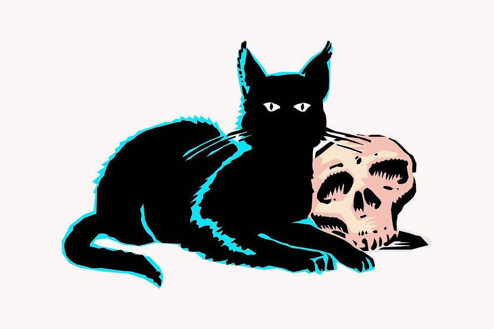 Cat and skull clipart, Halloween illustration vector. Free public domain CC0 image.