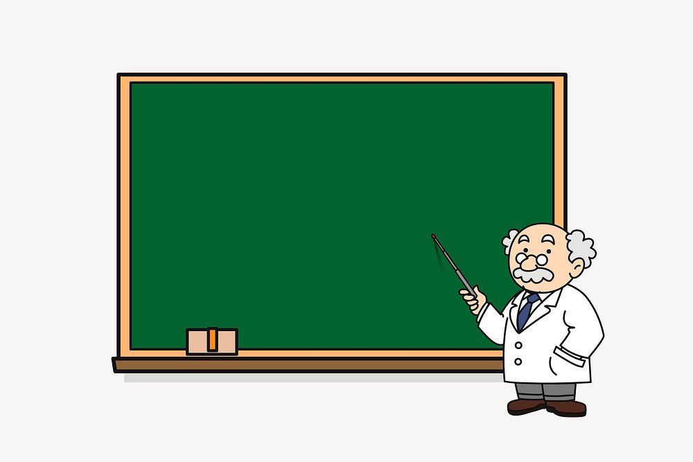 Chalkboard and scientist clipart, education illustration vector. Free public domain CC0 image.