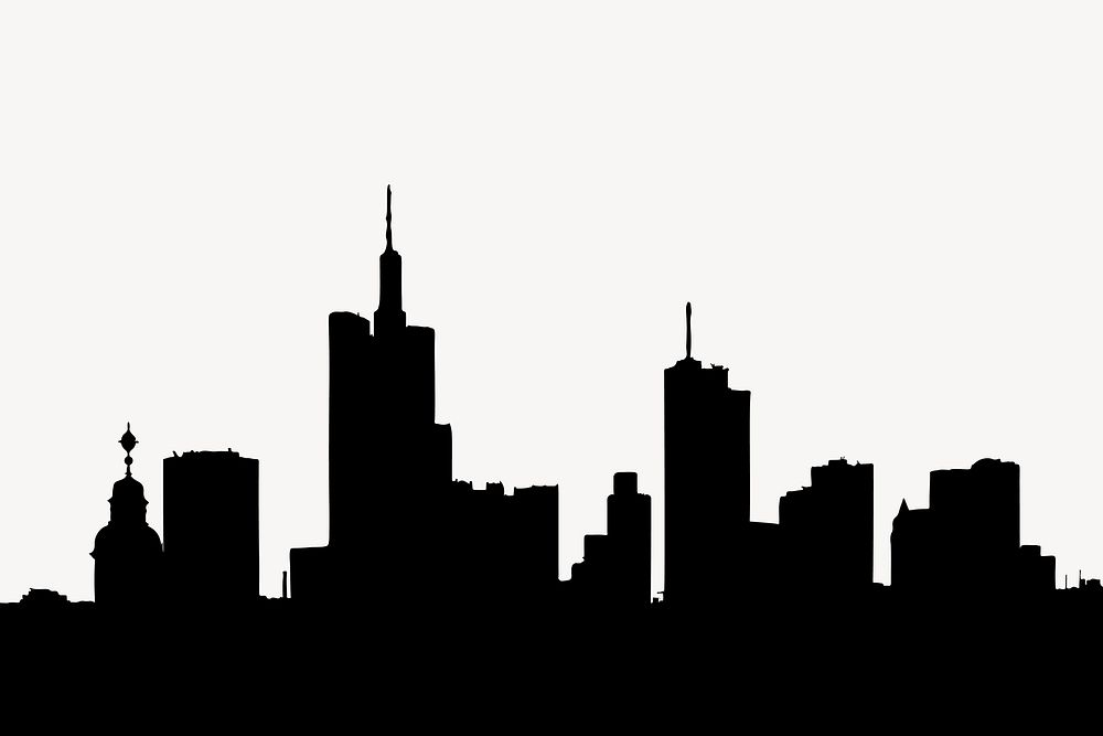 Silhouette city clipart, skyscraper illustration vector. Free public domain CC0 image.