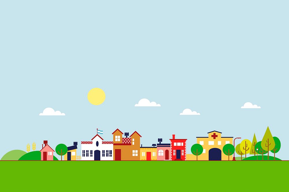 Small town background clipart, architecture illustration psd. Free public domain CC0 image.