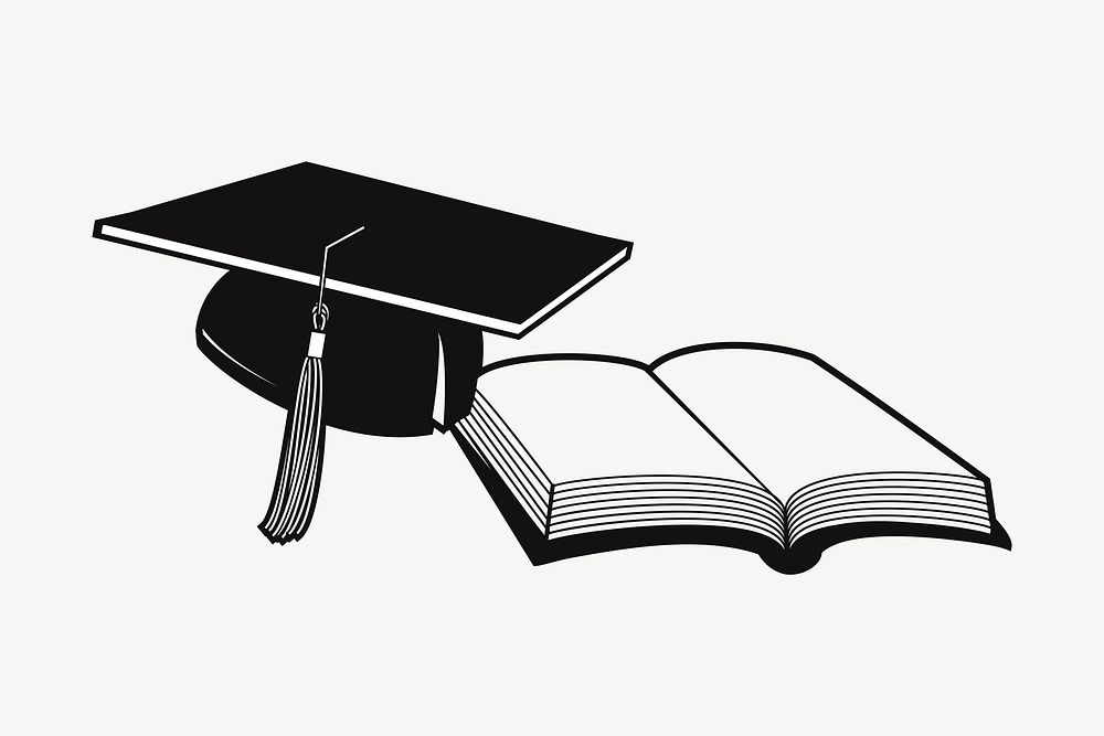 Graduation hat and book illustration. Free public domain CC0 image.