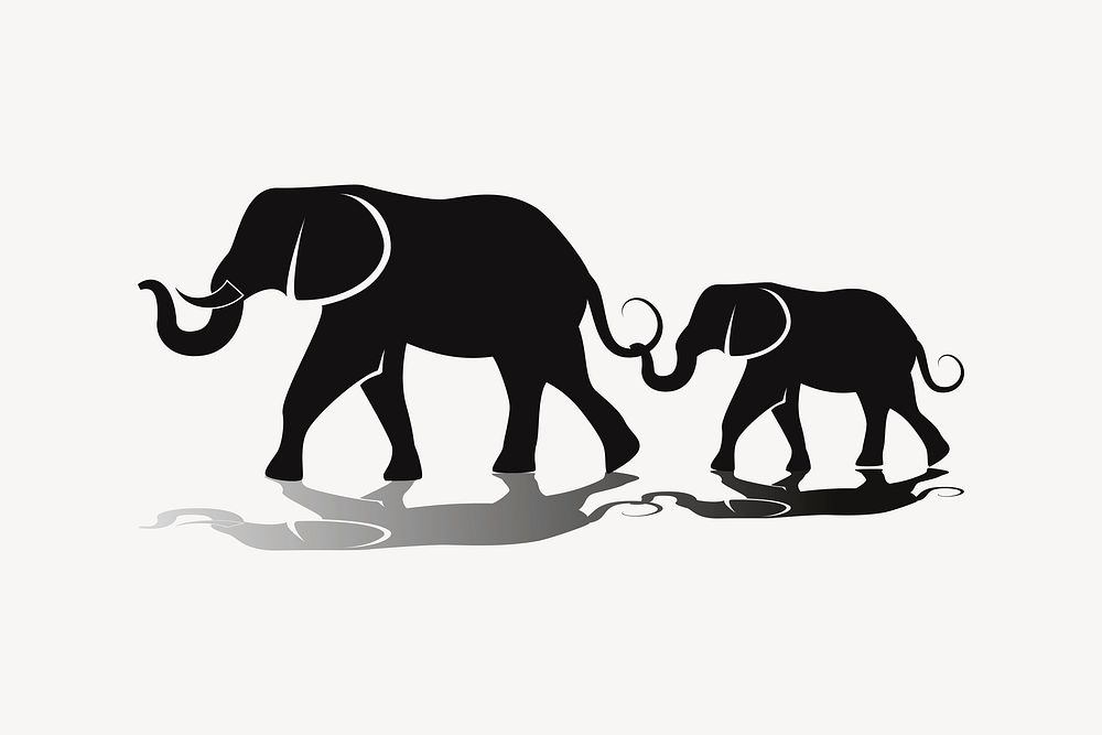 Elephants silhouette clipart, wild animal illustration vector. Free public domain CC0 image.