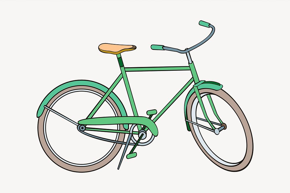 Green bicycle  clipart, cute illustration. Free public domain CC0 image.