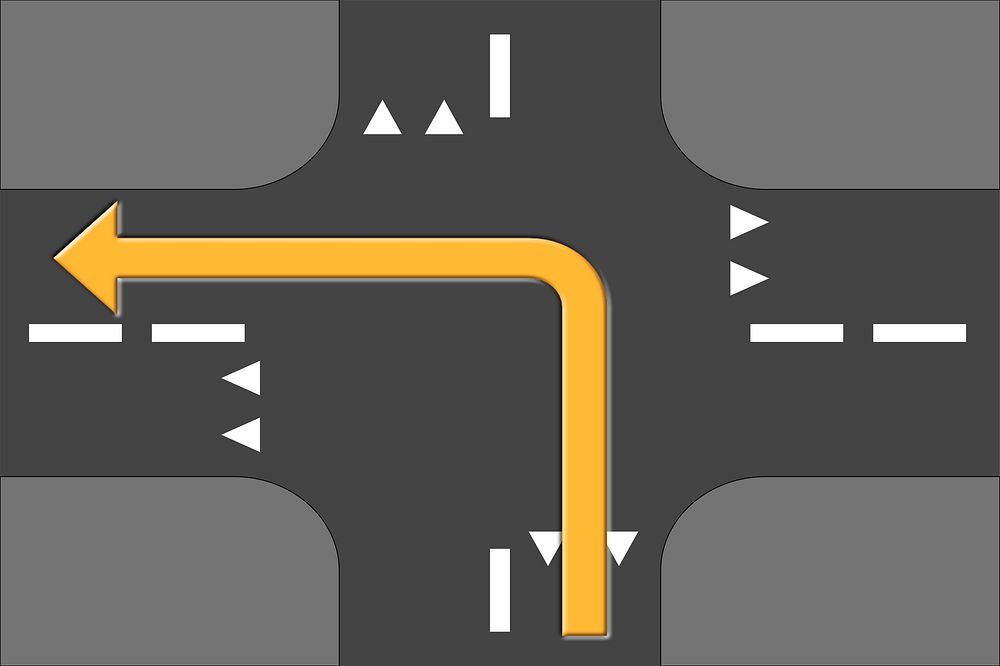 Turn left collage element, road illustration vector. Free public domain CC0 image.