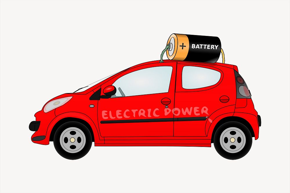 Electric car clipart, vehicle illustration. Free public domain CC0 image.