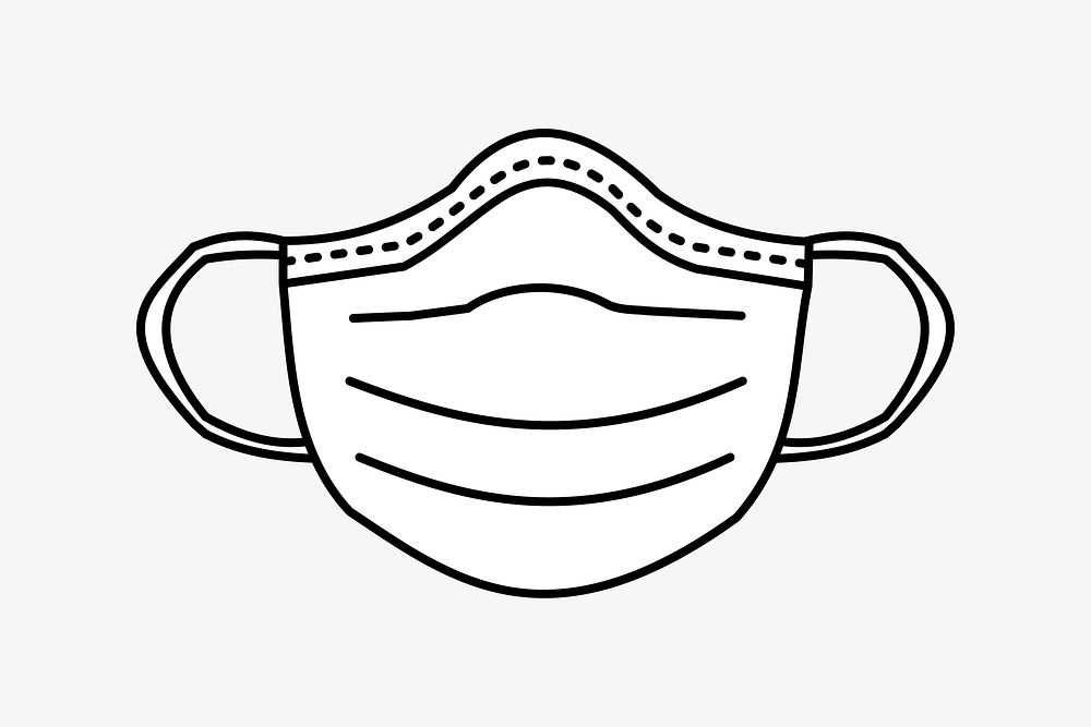Medical mask drawing, black and white illustration vector. Free public domain CC0 image.