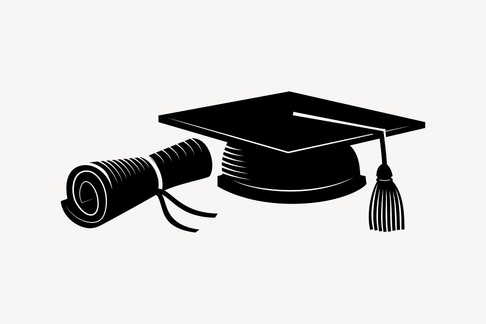 Silhouette graduation cap clipart, education illustration vector. Free public domain CC0 image.