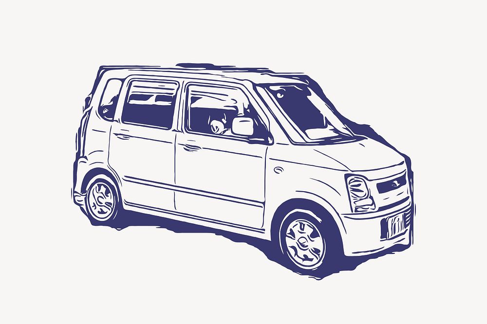 Minivan clipart, cute illustration psd. Free public domain CC0 image.