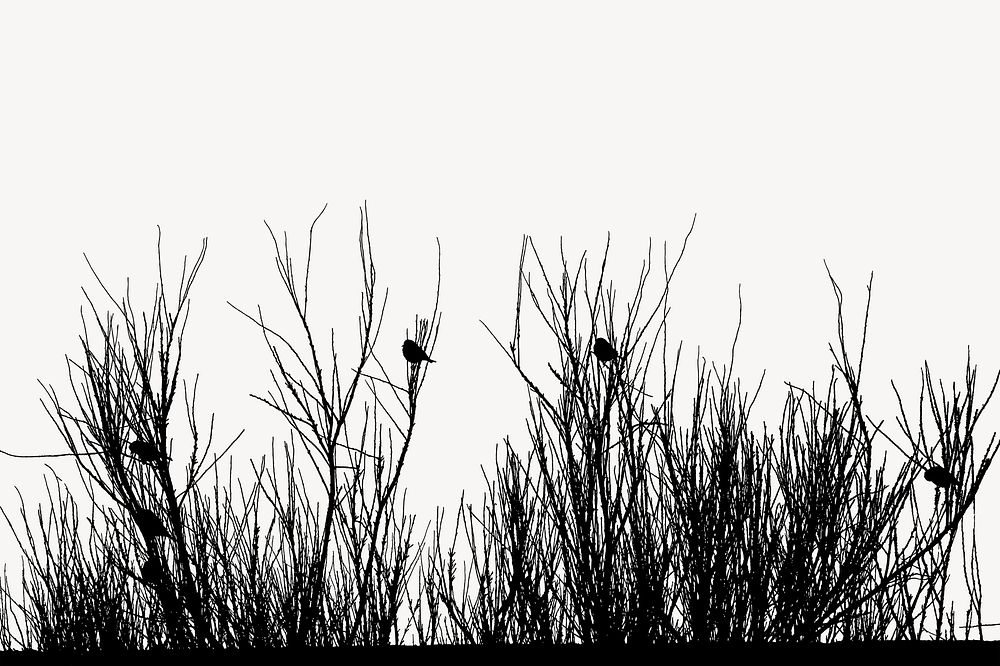 Leafless bush silhouette border illustration psd. Free public domain CC0 image.