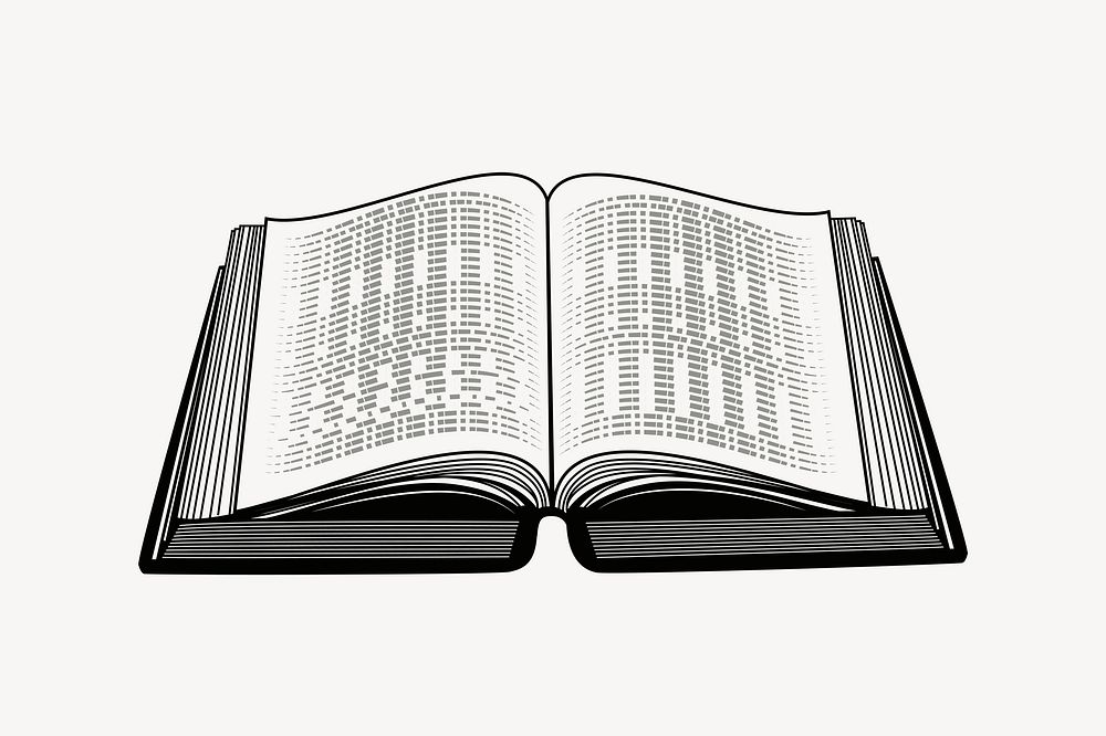 Open book drawing, black and white illustration psd. Free public domain CC0 image.