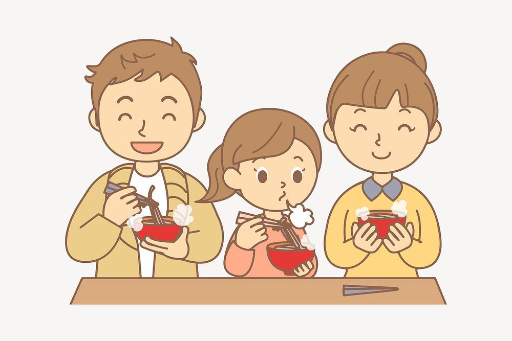 Family eating  collage element, cute illustration vector. Free public domain CC0 image.