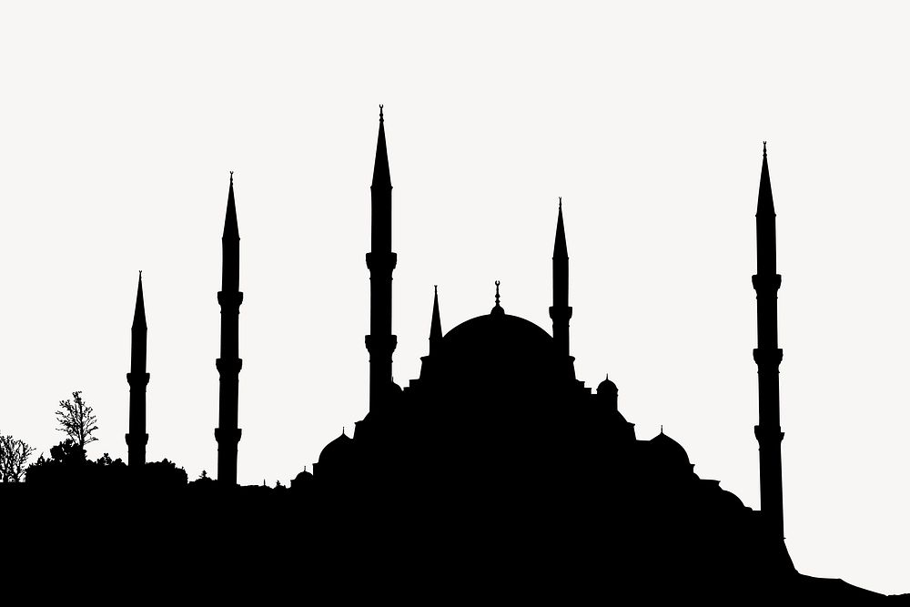 Silhouette mosque clipart, travel illustration vector. Free public domain CC0 image.