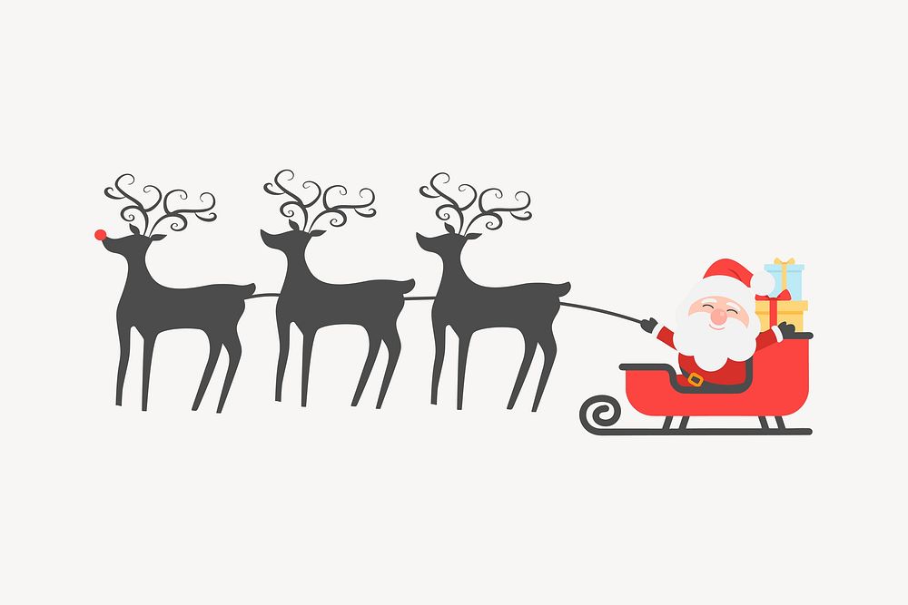 Santa sleigh collage element, cute illustration vector. Free public domain CC0 image.