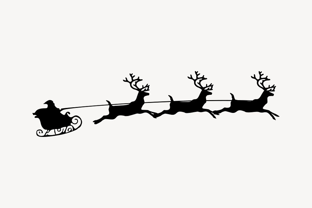 Silhouette Santa sleigh clipart, Christmas illustration vector. Free public domain CC0 image.