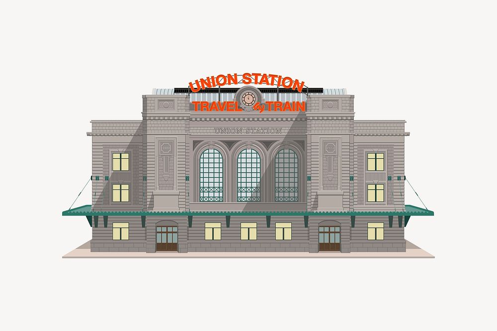 Union station, LA collage element, cute illustration vector. Free public domain CC0 image.