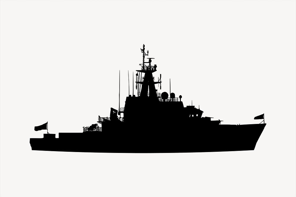 Battleship silhouette clipart, transportation illustration vector. Free public domain CC0 image.