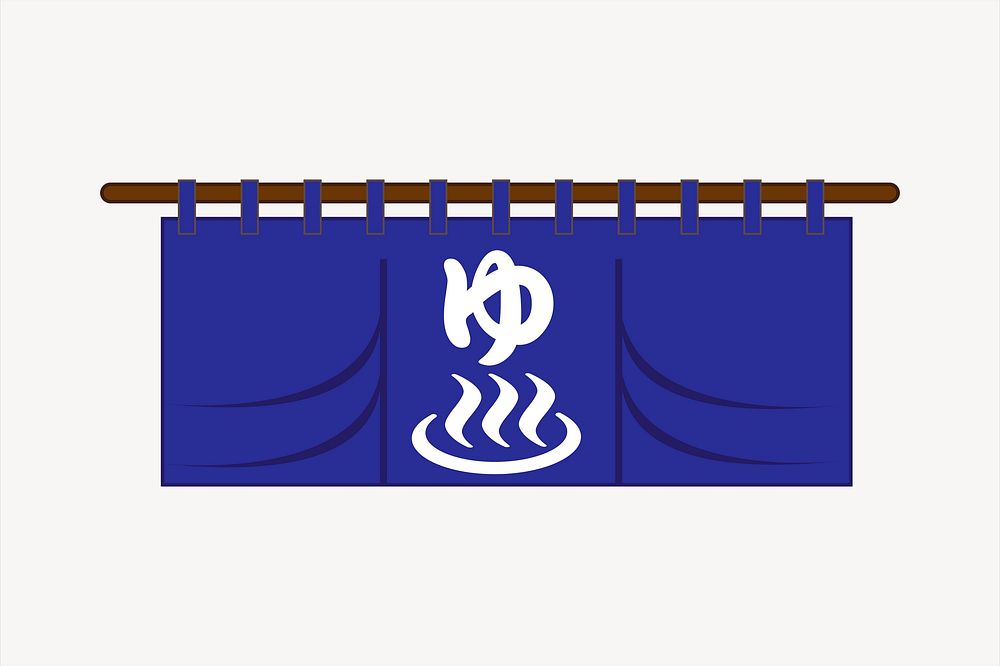 Onsen door curtain, Japanese hot spring sign illustration. Free public domain CC0 image.
