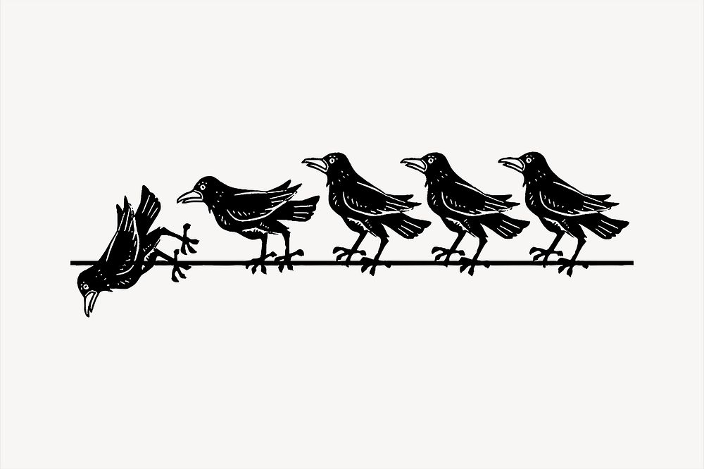 Flock of crows clipart, animal illustration vector. Free public domain CC0 image.