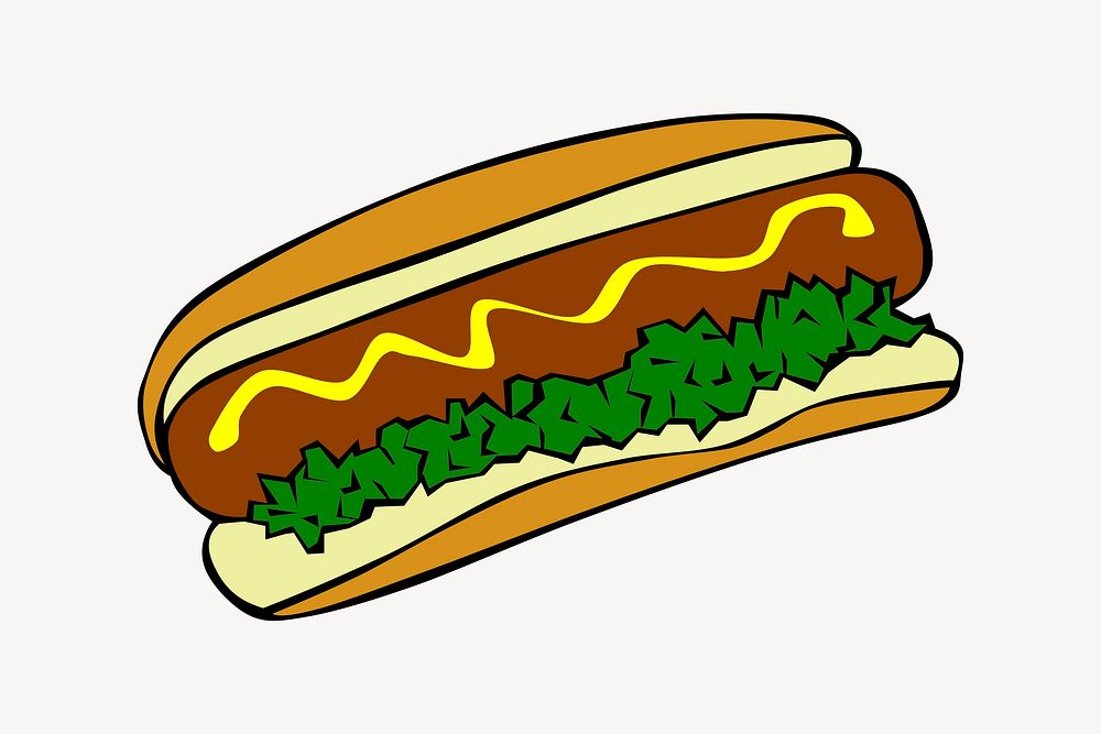 Hot dog clipart, food illustration vector. Free public domain CC0 image.