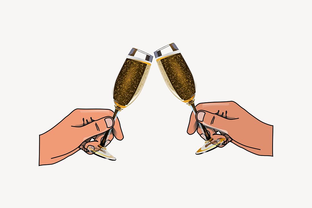 Clinking champagne glasses illustration. Free public domain CC0 image.