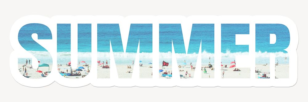 Summer word typography, white border text, beach vacation