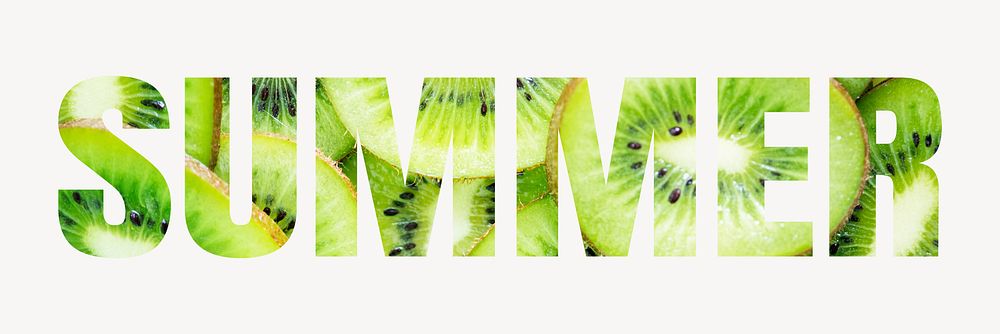 Summer word typography, green kiwi fruit